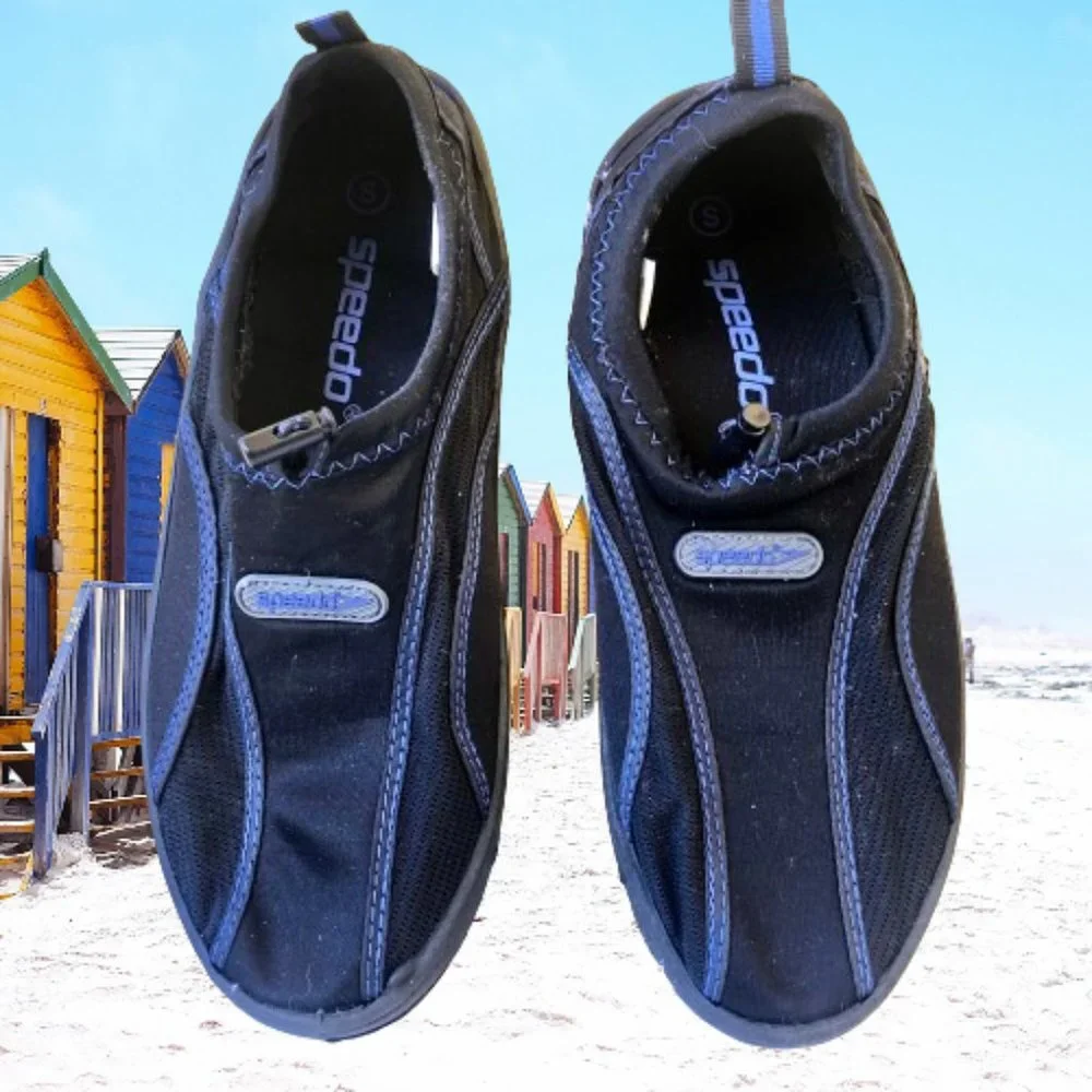 Speedo Water Shoe Summer Beach Surf Sandal Black & Blue LOGO mens 9 small